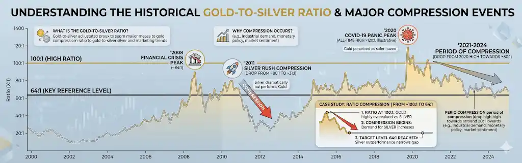 Gold silver ratio compression 2026 chart