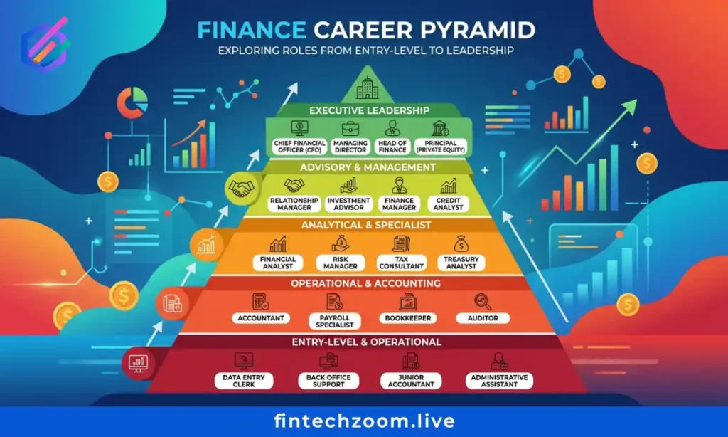 AI finance job cuts 2026 - finance career risk pyramid showing which roles face displacement from high to low