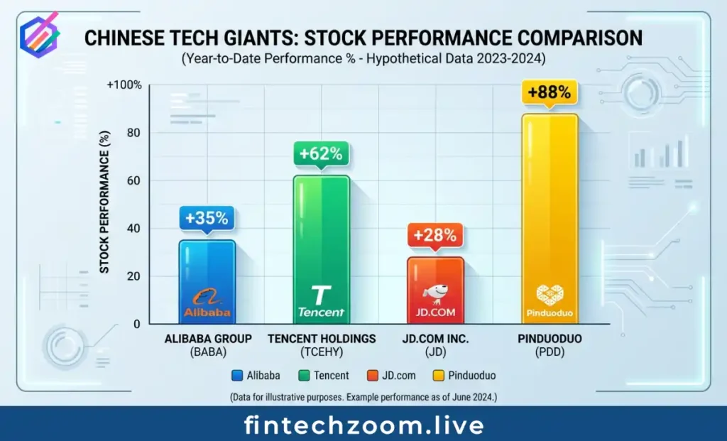 BABA stock performance comparison chart with Chinese tech competitors showing 2025 returns