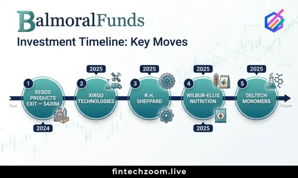 Balmoral Funds investment strategy recent deals 2025 timeline including Resco Products exit

