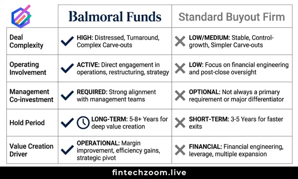 Balmoral Funds investment strategy comparison with standard middle market private equity firms