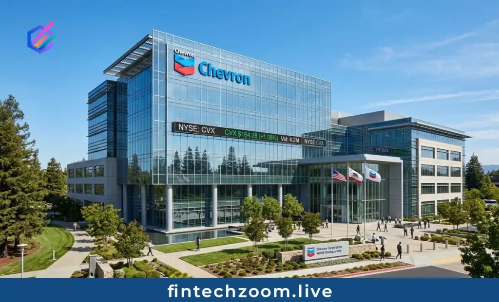 Chevron Corporation headquarters building exterior with CVX NYSE ticker symbol
