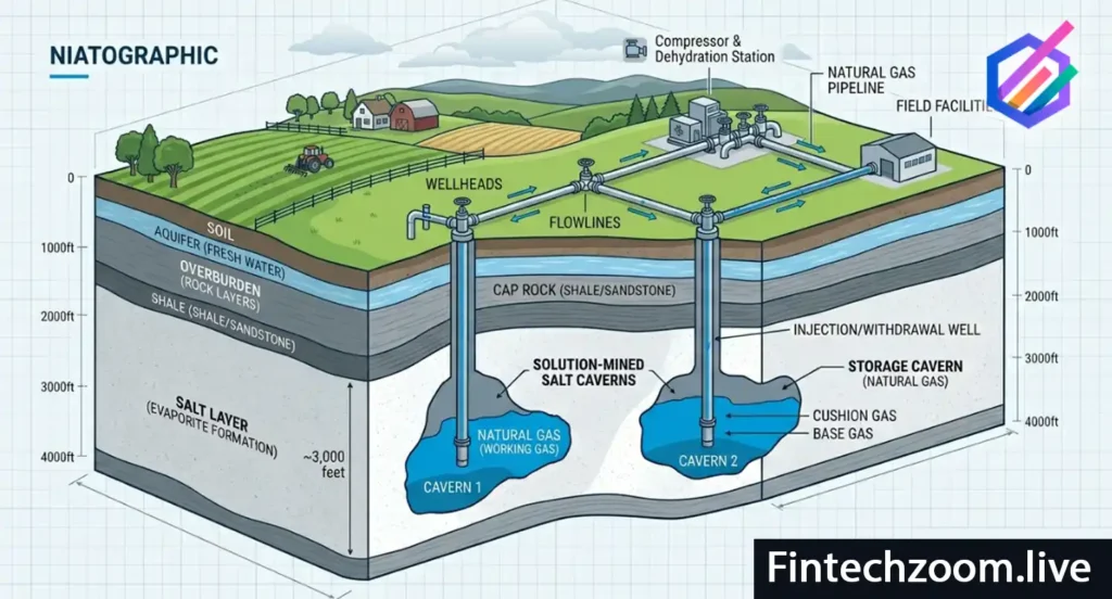 EIA natural gas storage report weekly showing underground storage cavern diagram and pipeline network used for weekly supply reporting