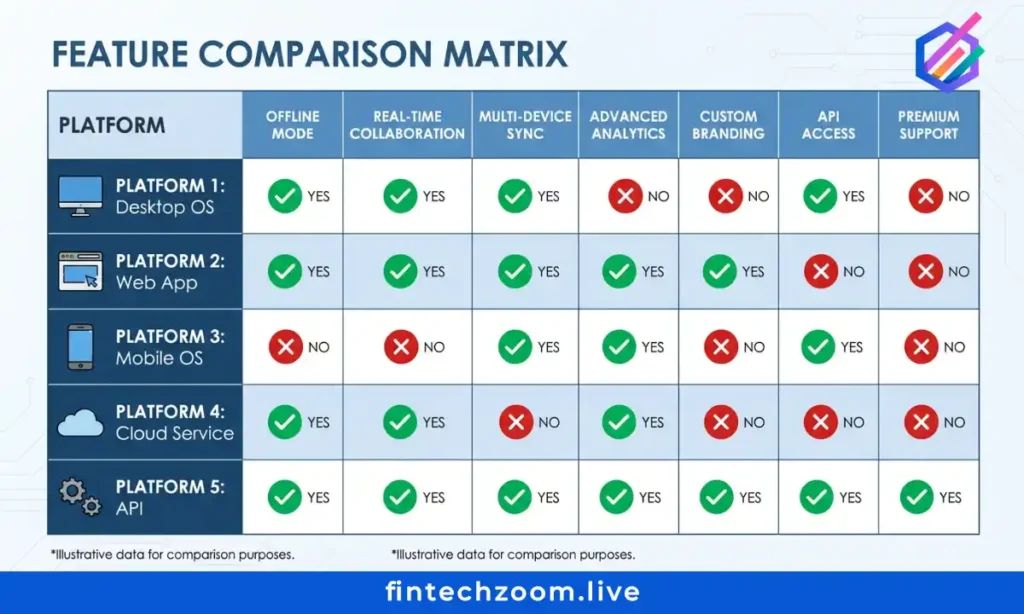 FintechZoom bitcoin stock price platform feature comparison table highlighting data coverage, analysis depth, and cross-asset integration advantages