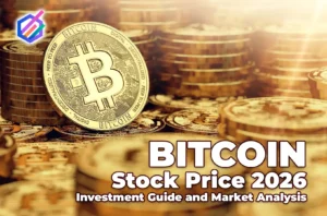 FintechZoom bitcoin stock price live dashboard showing Bitcoin candlestick chart with trading volume indicators and real-time market data for 2026