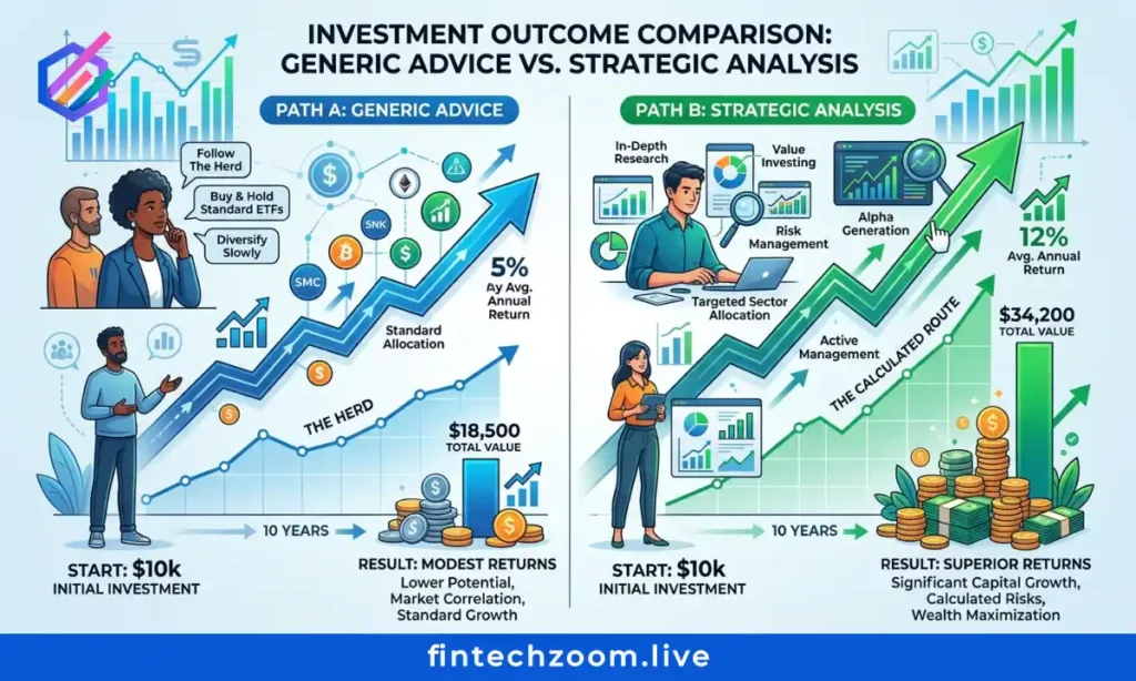 FintechZoom Meta Stock investment comparison showing superior returns from data-driven strategic analysis versus generic advice