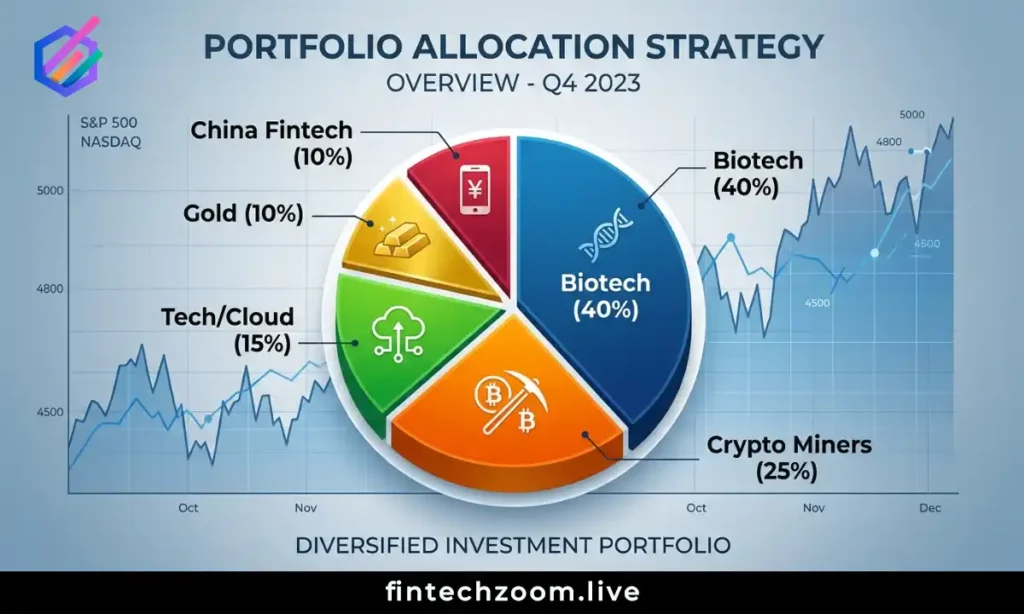 Penny stock portfolio allocation example showing biotech, crypto, and tech sector diversification for 2026