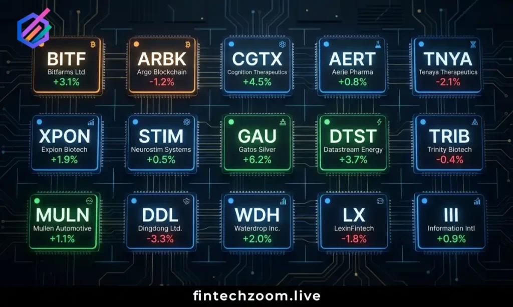 Grid of 15 best penny stocks for 2026 with ticker symbols and sector color coding
