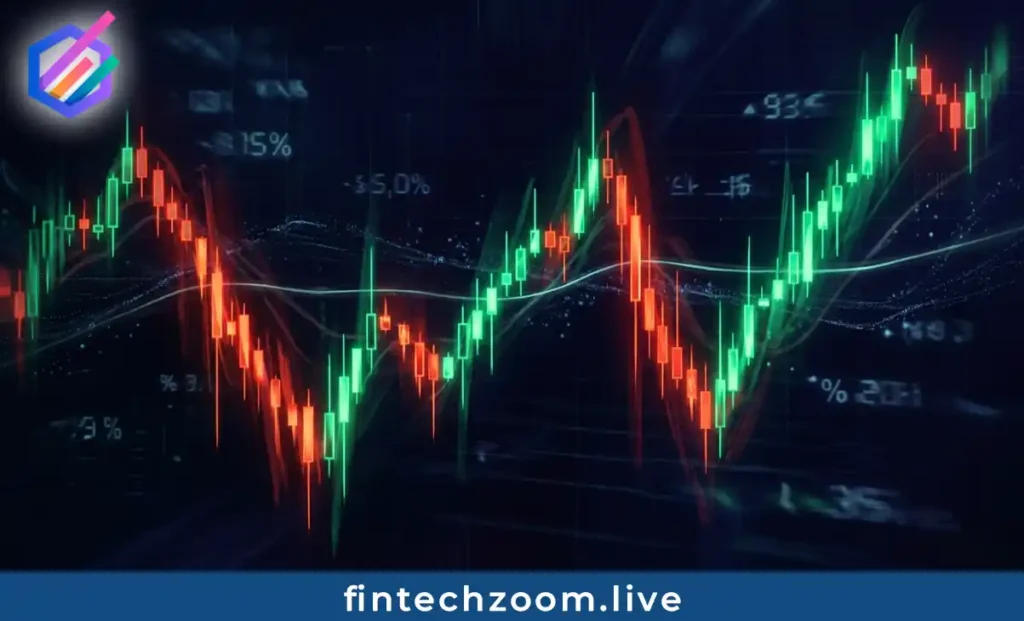 Fintechzoom Uber Stock price swing patterns illustrated through a candlestick volatility chart with red and green bars on dark background