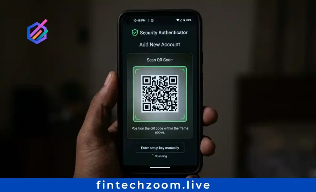 2fa authentication setup finance app QR code scanner screen