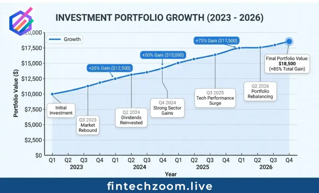 AMD Stock FintechZoom long-term investment returns growth chart showing 85 percent gain from 2023 to 2026