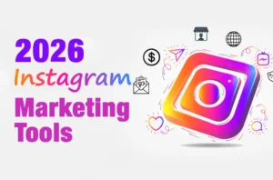 Instagram marketing tools 2026 workspace with analytics dashboards and content creation software